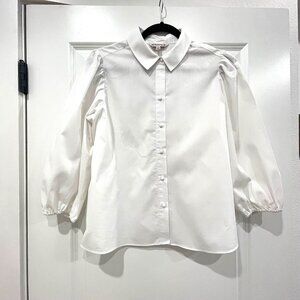 Nanette Lepore White Poplin Puff Sleeve Blouse M Crisp Cotton Chic